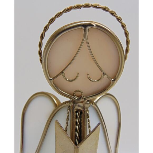 Stained Glass Angel Choir Robe Wings 6" Paperweight White Gold tone Hymnal VTG - Picture 3 of 9